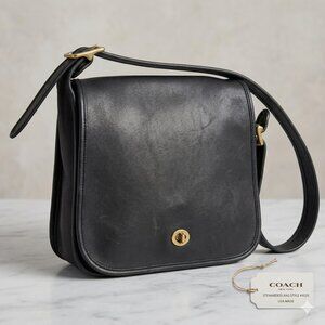 Vintage Coach Stewardess 9525 Black Glovetanned Leather Crossbody 90s Minimalist